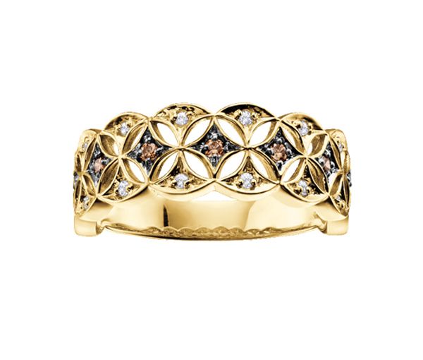 BAGUE EN OR SERTIE DE DIAMANTS BLANCS ET CHAMPAGNES 